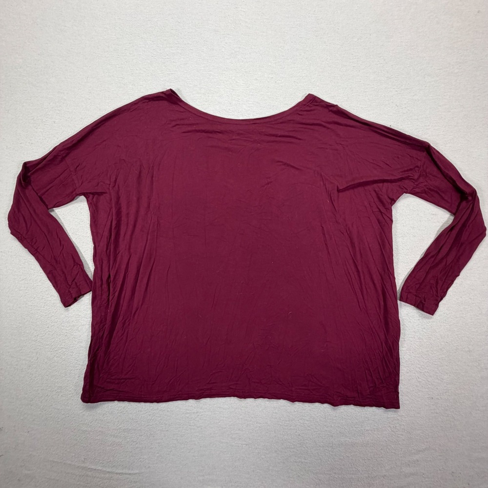 Piko Womens Top Oversized Burgundy Bamboo Spandex Long Sleeve S